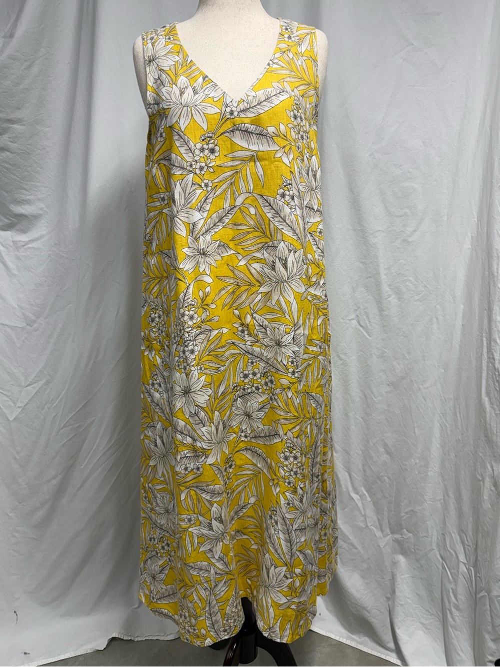 J. Jill Yellow White Floral 100% Linen Maxi Dress